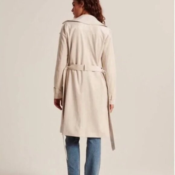 Abercrombie & Fitch Cream Vegan Suede Trench Coat Size Small - Picture 14 of 14